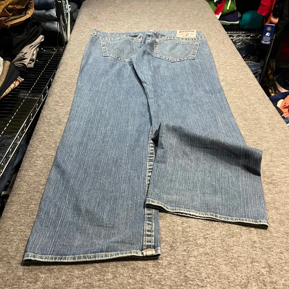 True Religion Bobby Flared Wide Leg Baggy Jeans Mens 38x33 Blue Denim Y2K Skater